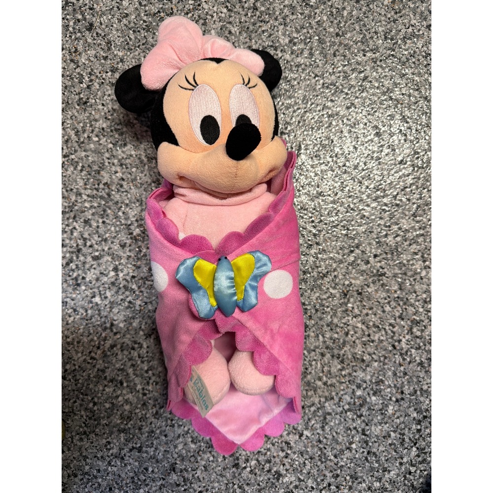 Disney Parks Babies Minnie Mouse Plush with Pink Polka Dot Swaddle Blanket